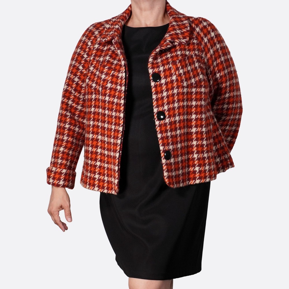 Banana Republic Wool Houndstooth Terracotta Brown Swing Jacket Retro 50s XL/1X